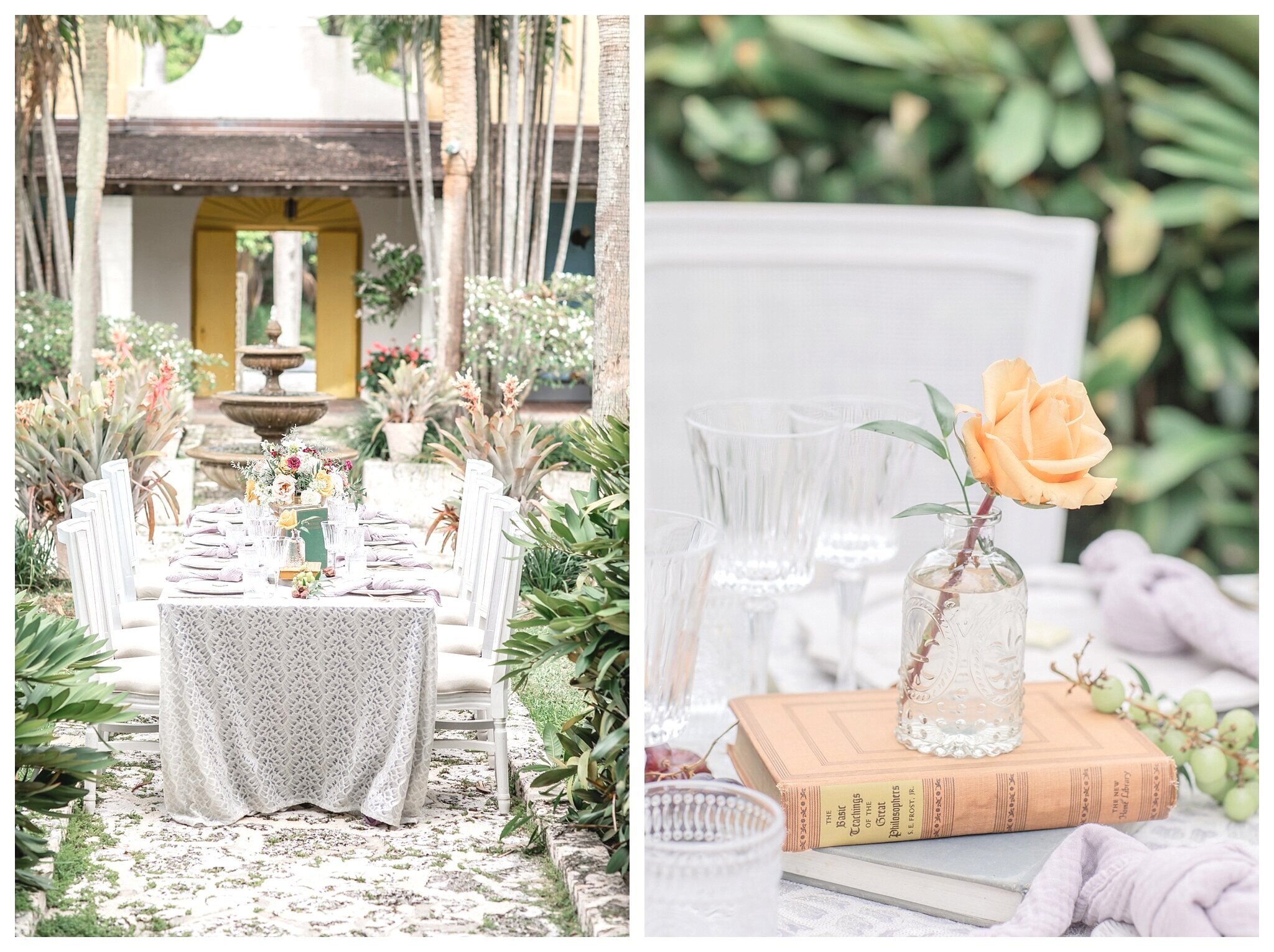 Intimate Wedding table vignette in courtyard
